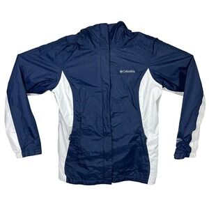 Columbia Omni Tech Waterproof Breathable Rain‎ Jacket Women's Small Blue White